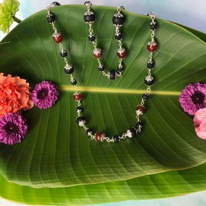 29" black Tulasi with 10mm carnelian (gemstone for Mars)